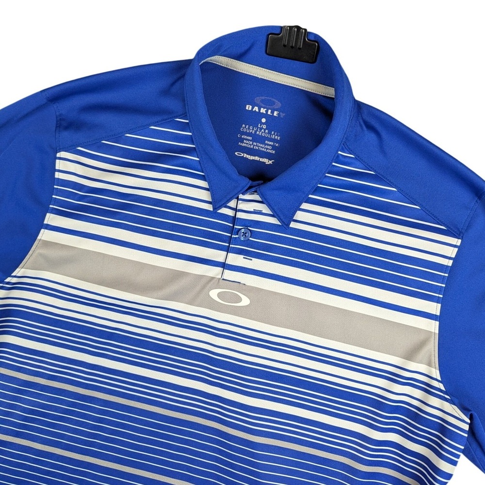 Oakley Mens Hydrolix Blue Striped Golf Polo Shirt Regular Fit Large Short Sleeve